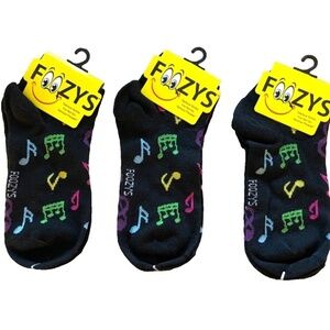 Foozys Women's Ankle Socks: 3 Pair Set; Musical Notes; Black; Women's Size 9-11